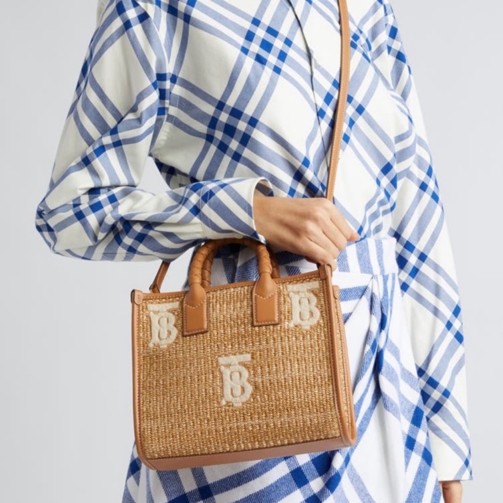 Burberry Mini Freya Raffia Tote w/ Dust Bag